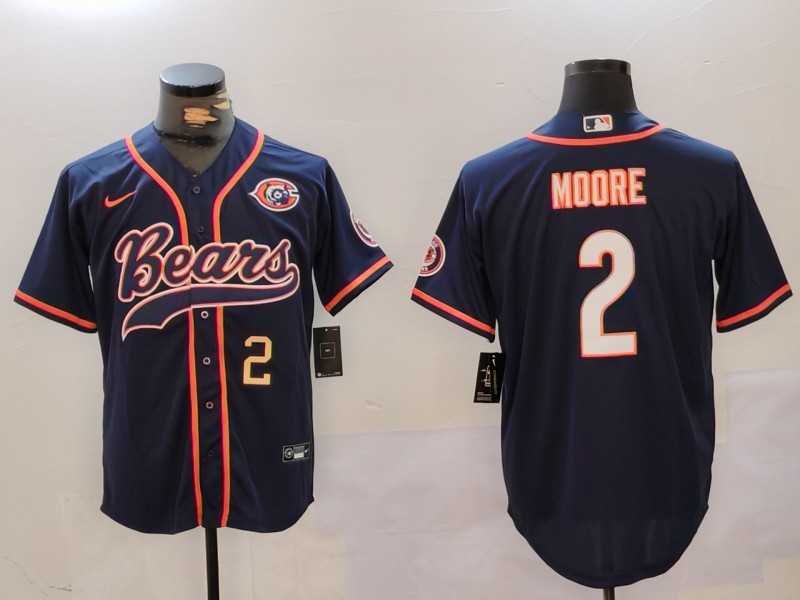 Men%27s Chicago Bears #2 DJ Moore Navy Throwback With Patch Cool Base Stitched Baseball Jerseys